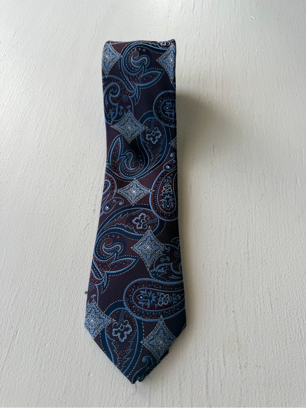 Alfred Sung 100% Silk Paisley Tie Burgundy Navy Blue